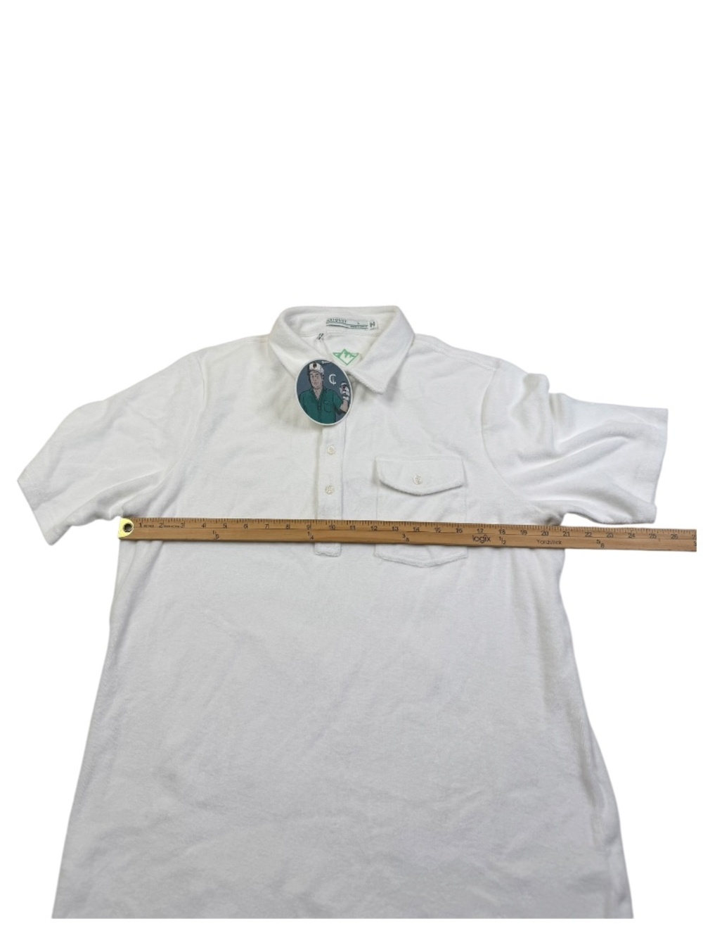 Criquet Terry Cloth Polo Shirt White Pocket Beach Pool Men's Large NWT - Picture 10 of 12